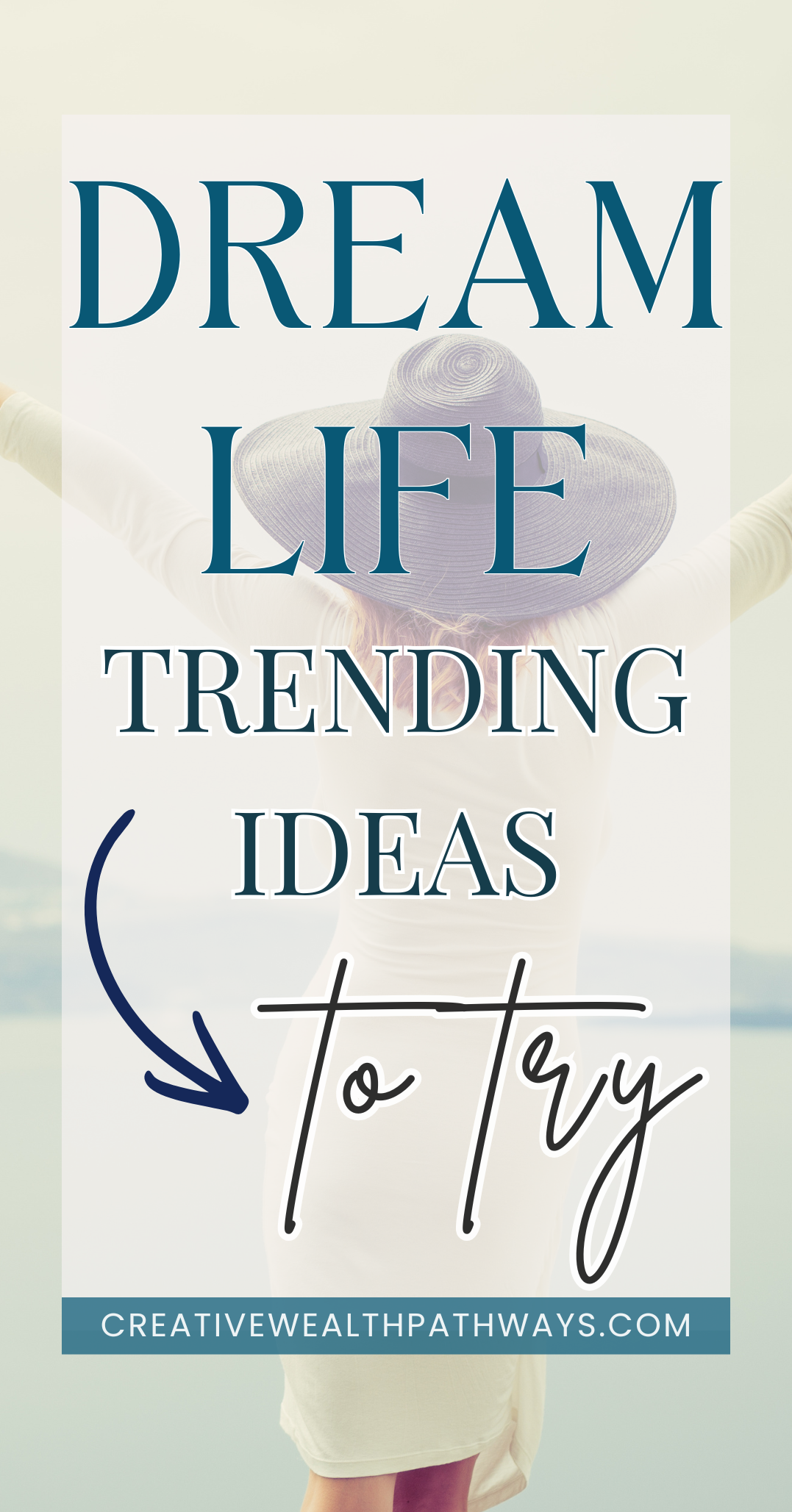 Inspirational dream life themed Pinterest graphic featuring lifestyle goals, personal growth motivation, and ideas for creating your ideal future through intentional daily choices