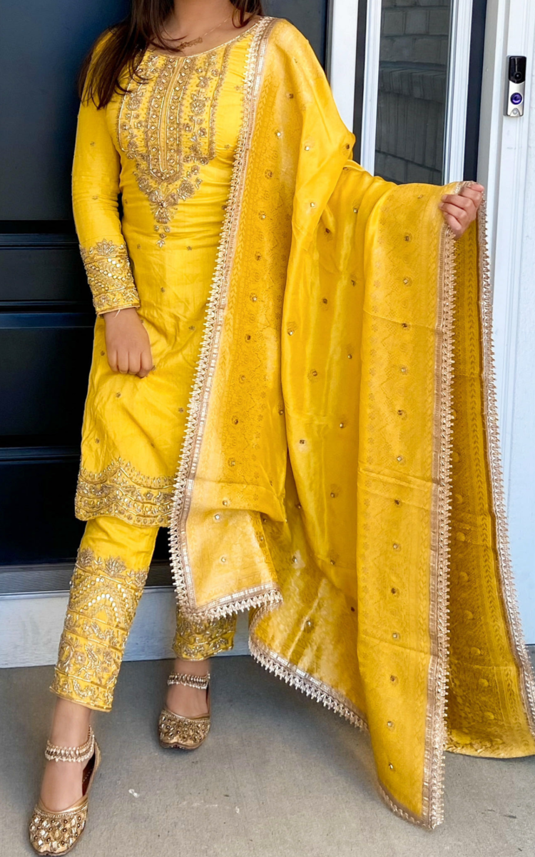 yellow plazo suit party wear