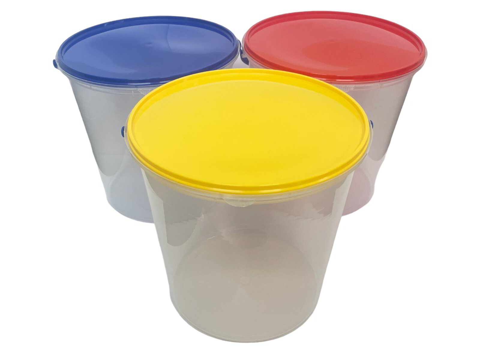 300x 2.3 Plastic Tubs With Coloured Lids