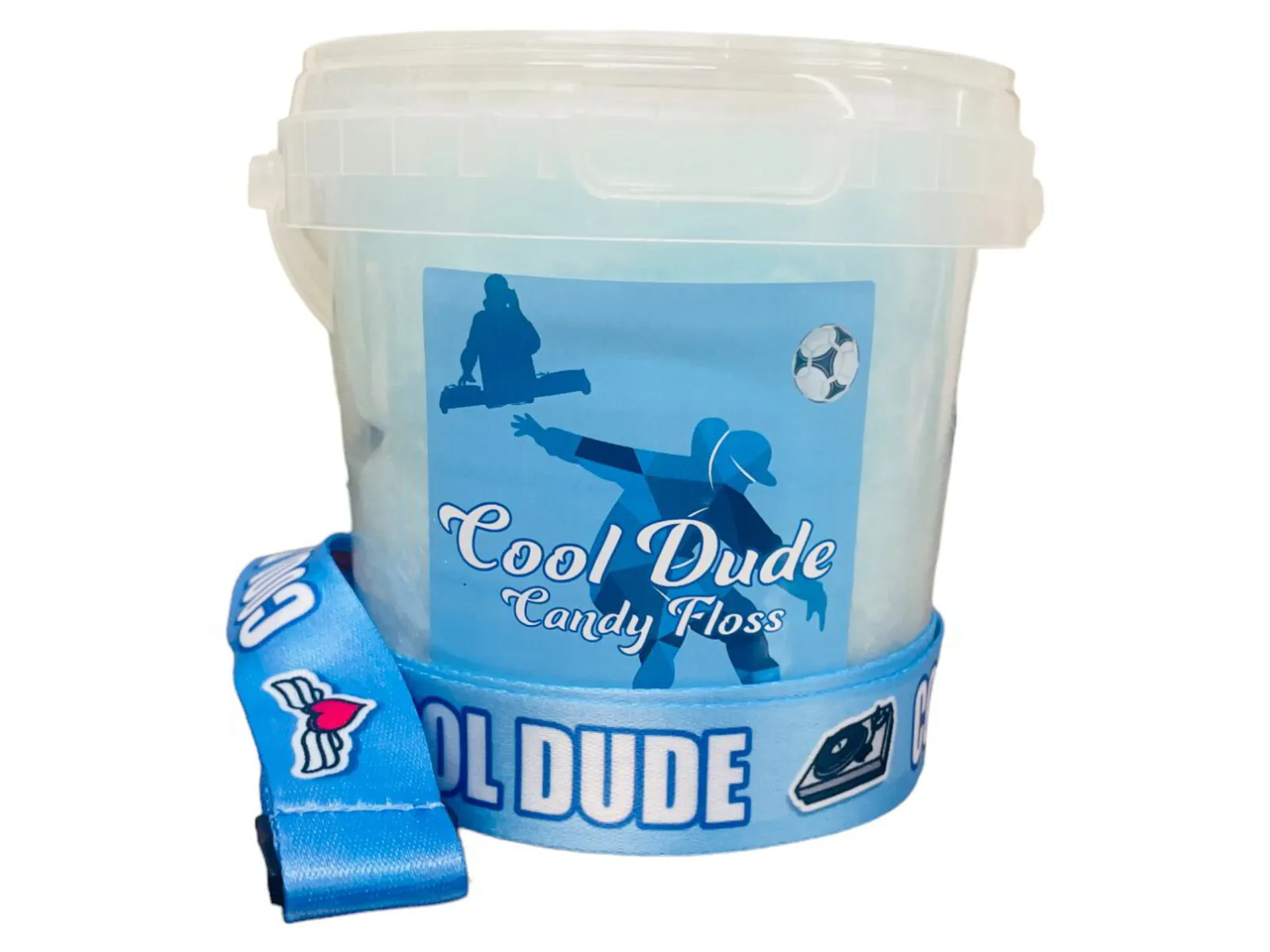 12x Cool Dude Candy Floss Tubs with Lanyard