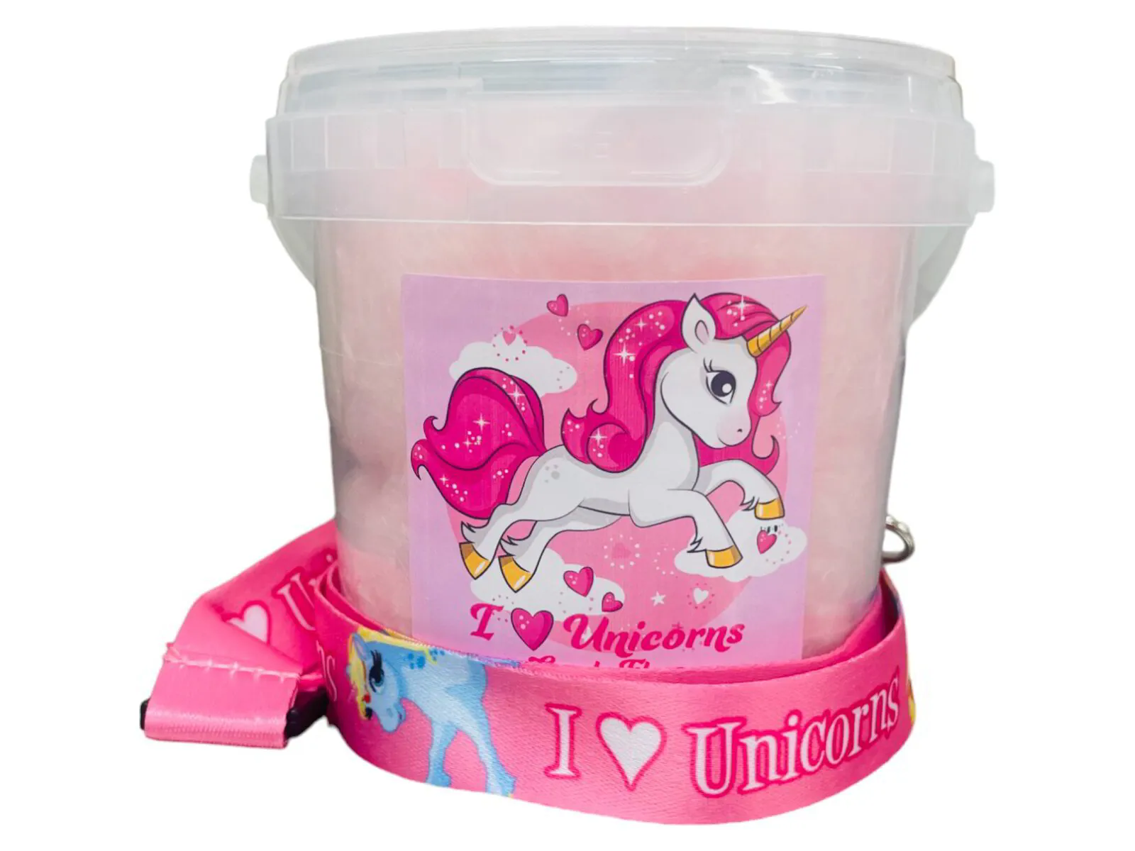 12x Unicorn Candy Floss Tubs with Lanyard