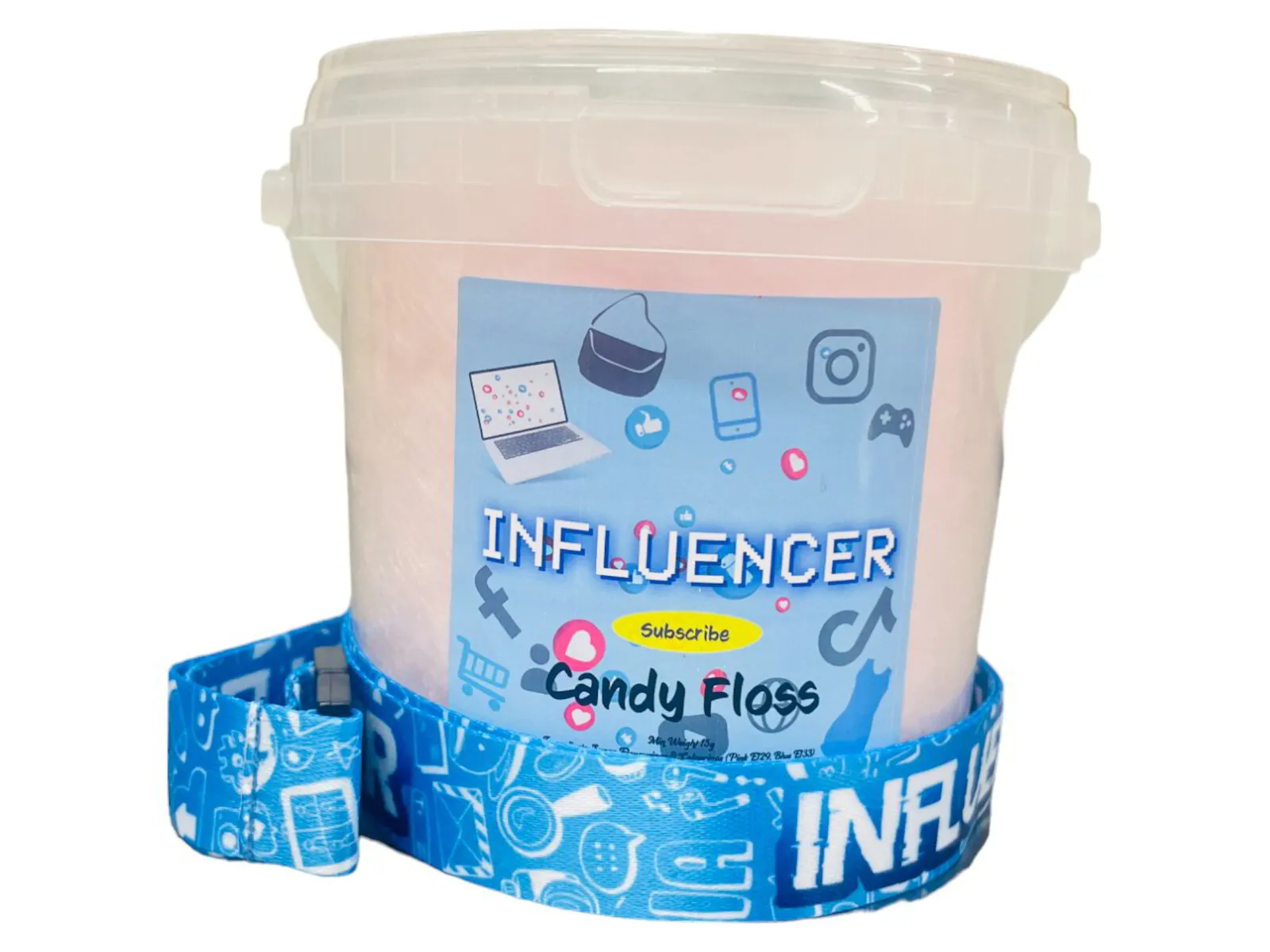 12x Influencer Candy Floss Tubs with Lanyard
