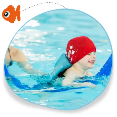 A child swimming on a woggle in a pool