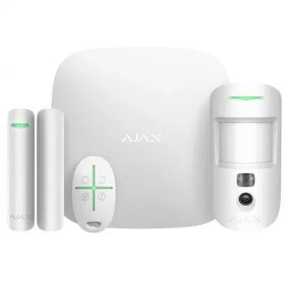 Ajax Hub 2 Plus Starter Kit WHITE - 1 x Hub 2 Plus Dual SIM 4G / Ethernet / WiFi - 1 x MotionCam PIR - 1 x DoorProtect Reed Sensor - 1 x SpaceControl Fob