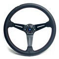 Spceddy Deep Dish Sports Steering Wheel | 14 Inch 350mm Perforated Real Leather | Universal 6-Hole 74mm PCD