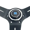 Spceddy Deep Dish Sports Steering Wheel | 14 Inch 350mm Perforated Real Leather | Universal 6-Hole 74mm PCD