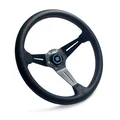 Spceddy Deep Dish Sports Steering Wheel | 14 Inch 350mm Perforated Real Leather | Universal 6-Hole 74mm PCD
