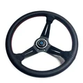 Spceddy Deep Dish Sports Steering Wheel | 14 Inch 350mm Perforated Real Leather | Universal 6-Hole 74mm PCD