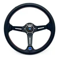 Spceddy Deep Dish Sports Steering Wheel | 14 Inch 350mm Perforated Real Leather | Universal 6-Hole 74mm PCD