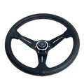 Spceddy Deep Dish Sports Steering Wheel | 14 Inch 350mm Perforated Real Leather | Universal 6-Hole 74mm PCD