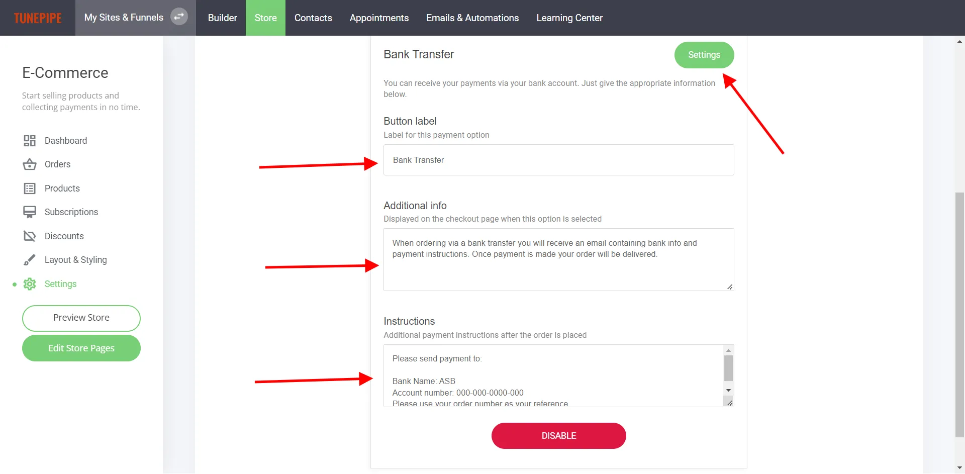 How do I set up Bank Transfer as a payment option?