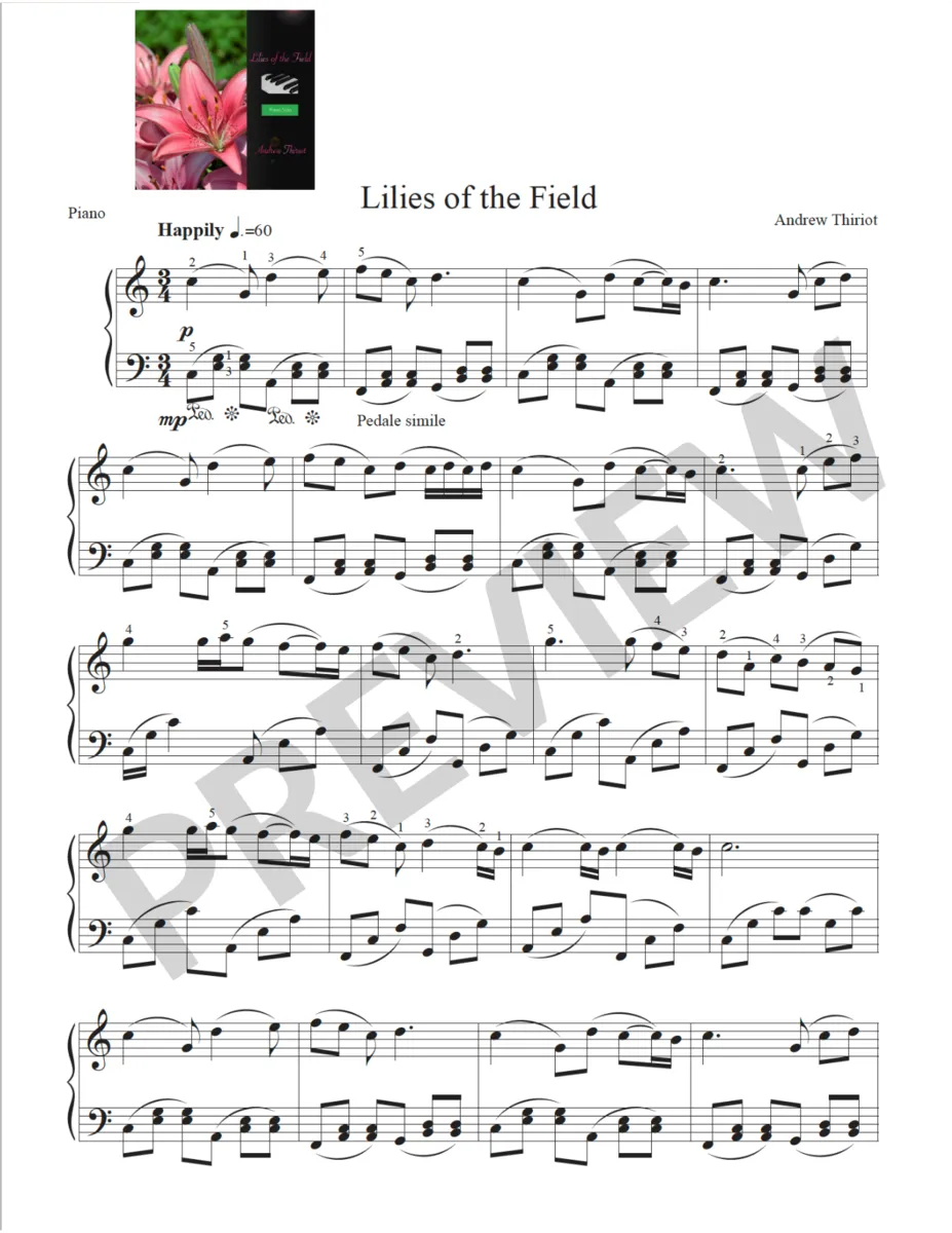 Sheet Music - Lilies of the Field - Piano Solo