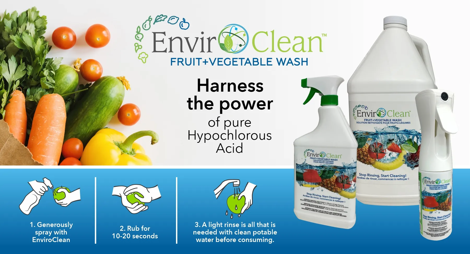 Canadian made Hypochlorous Acid Fruit and Veggie Wash