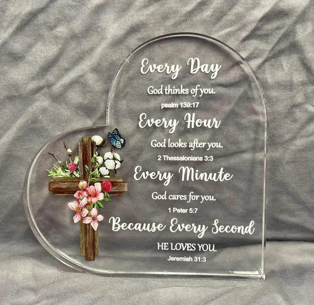 Glass Heart Biblical Affirmations Decor