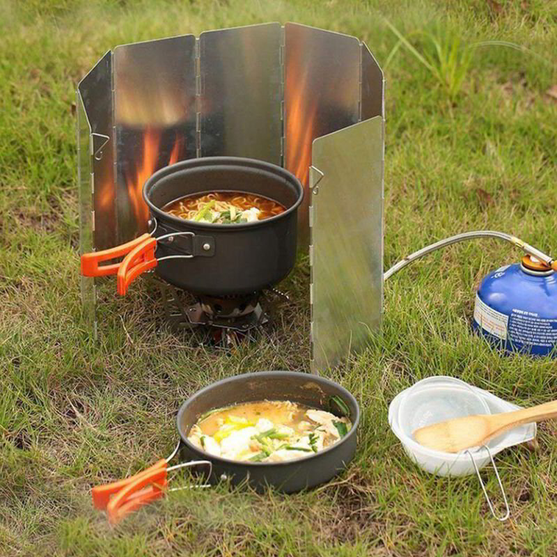 9 Plates Foldable Outdoor Camping Cooker Cooking Gas Shield Stove Wind New Z9S7
