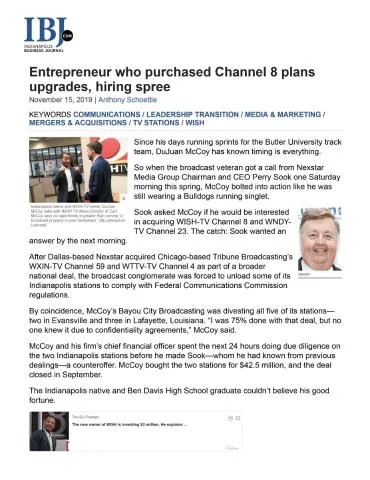 Entrepreneur who purchased Channel 8 plans upgrades, hiring spree - Indianapolis Business Journal