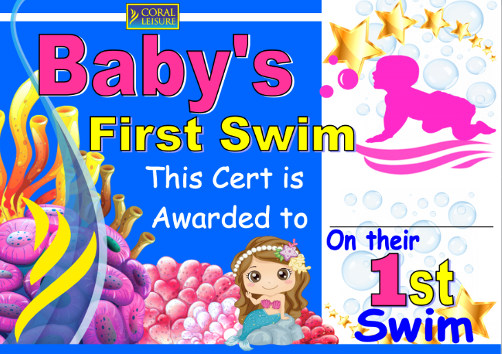 Coral Leisure Tuam would like to give Baby First Swim Certificate when