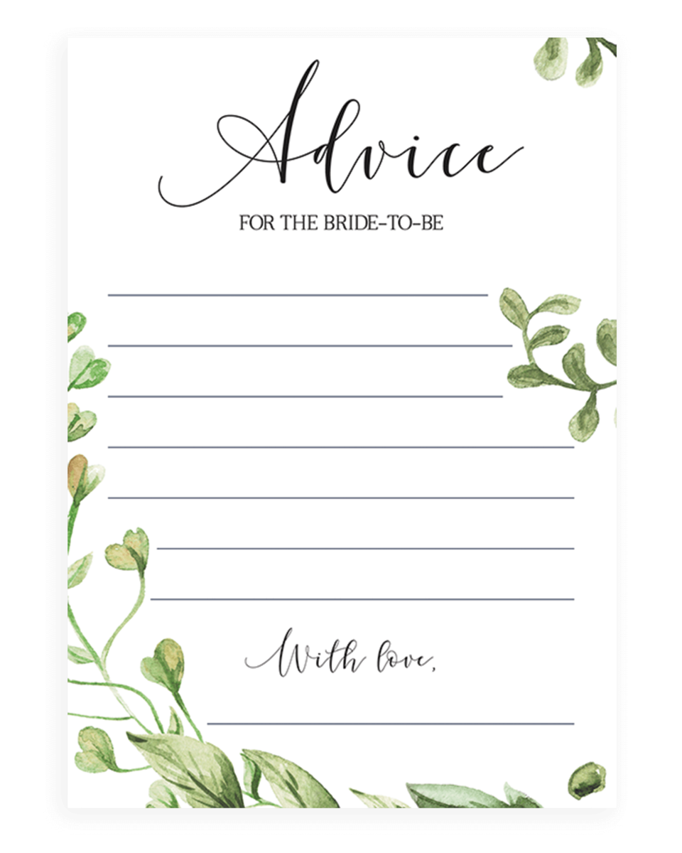 Botanical Advice Card For The Bride To Be Printable Cg1