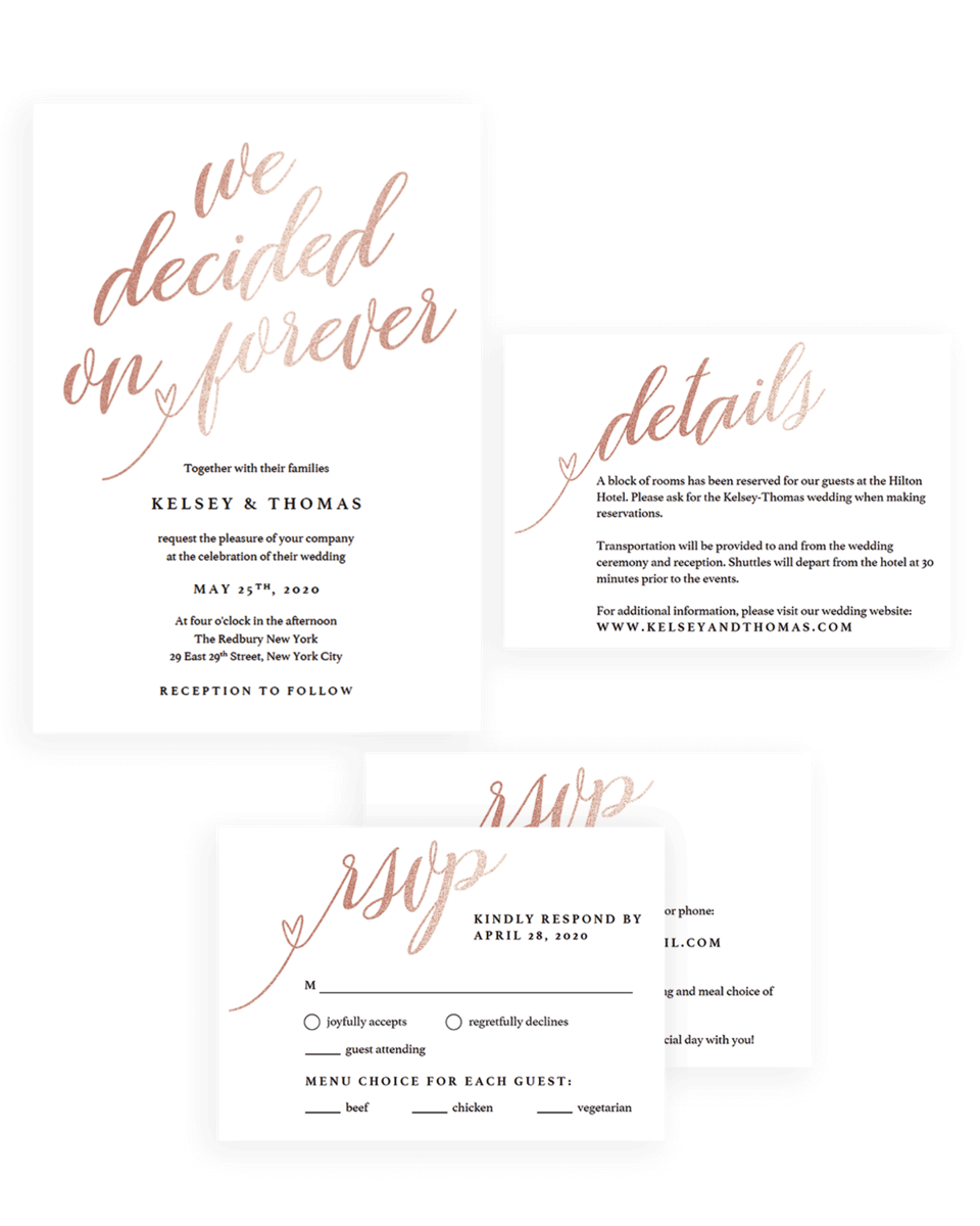 Glitter Rose Gold Wedding Invitation Set With Rsvp And Details Cards Fl1