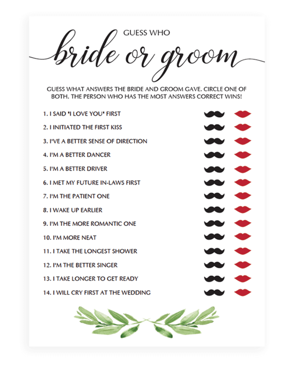 Guess Who Bride Or Groom Quiz Green Leaves