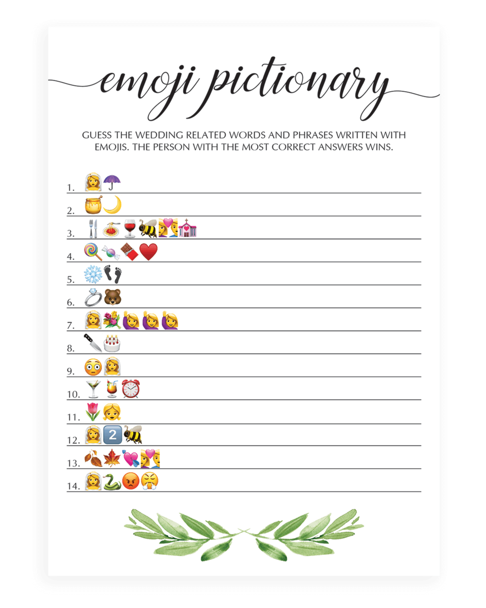 Botanical Emoji Pictionary Bridal Shower Game