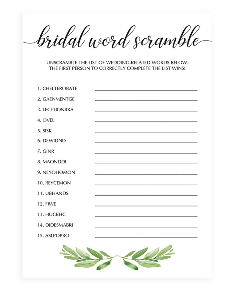 Bridal Shower Word Scramble Free Printable FREE PRINTABLE TEMPLATES