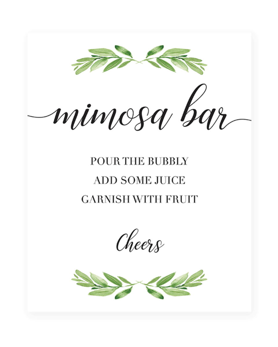 Bridal Shower Sign AS-52 Printable Mimosa Bar Sign Greenery baby shower Olive Greenery Mimosa Bar Sign Mimosa Bar Sign,Wedding Sign
