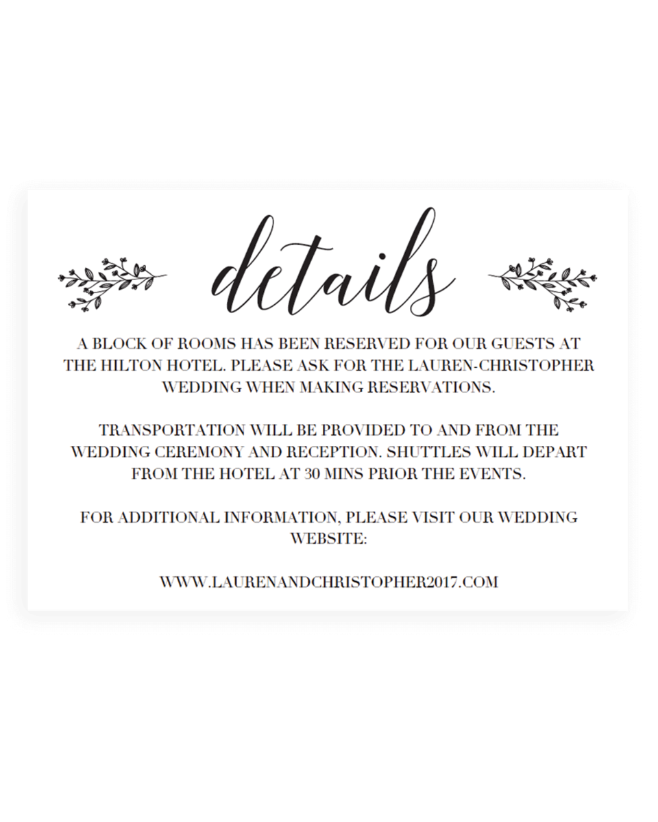 Elegant Wedding Details Card Template Download - TL21 Regarding Wedding Hotel Information Card Template