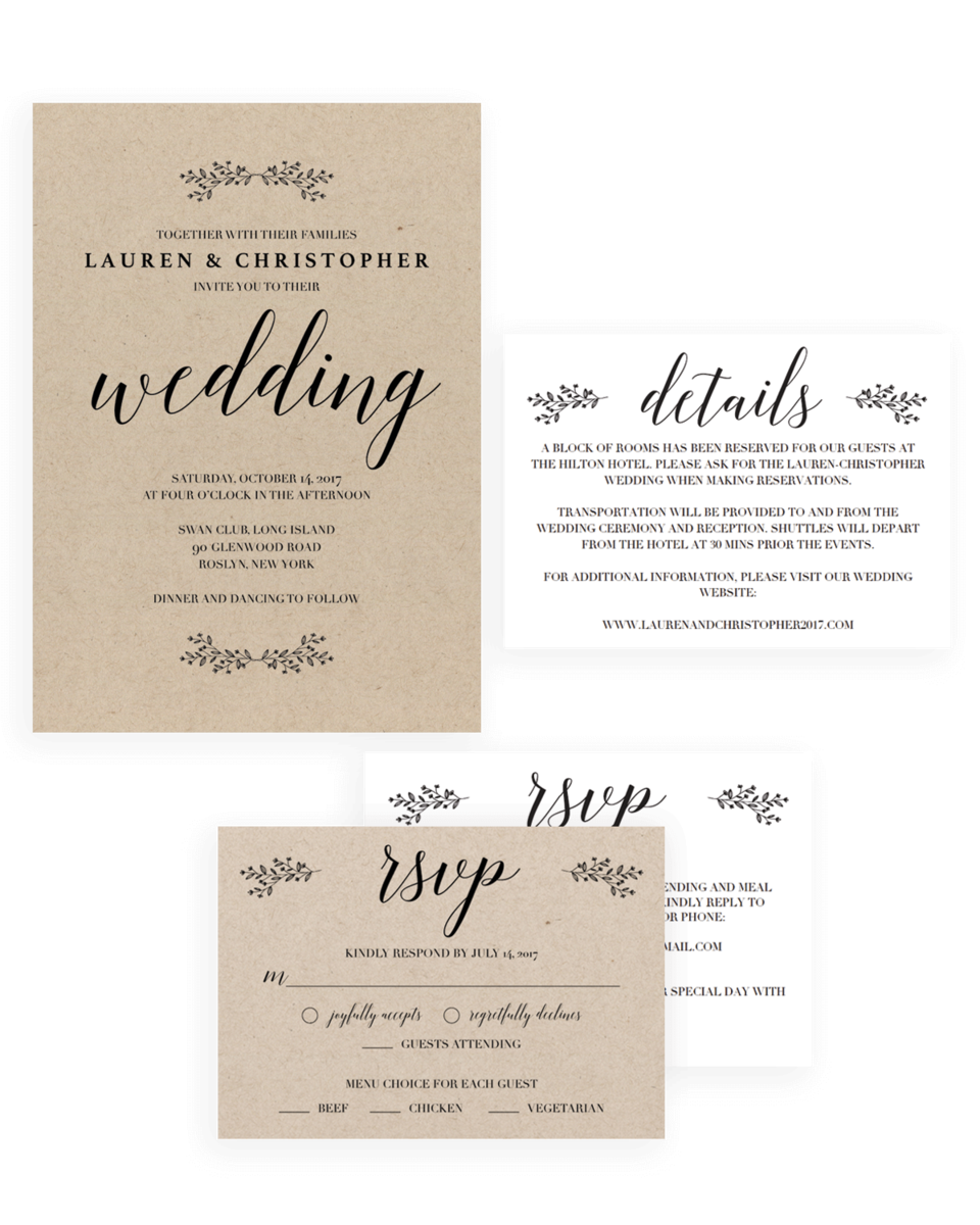 Rustic Leaves Printable Wedding Invitation Set  Editable Invitation Suite Template  Instant Download  DIY  Wedding Invitation Set