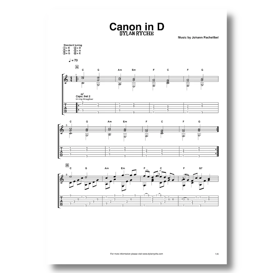 'Canon in D' - Guitar TAB