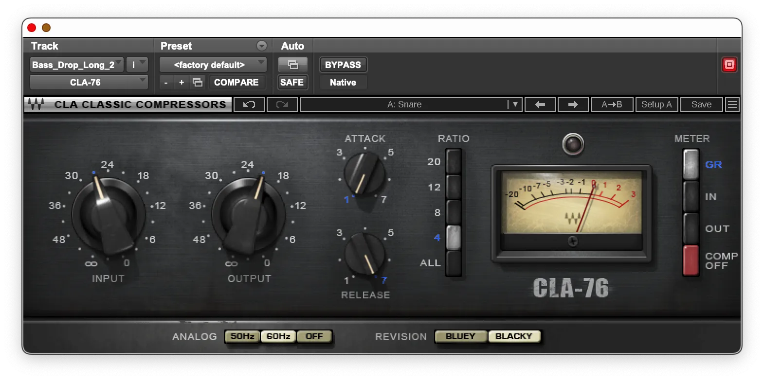 an 1176 compressor on a snare