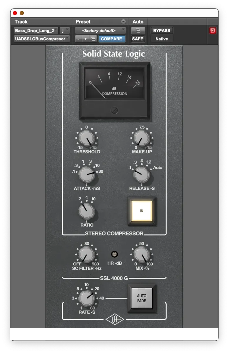 SSL G-Master Bus Compressor on a mastering chain