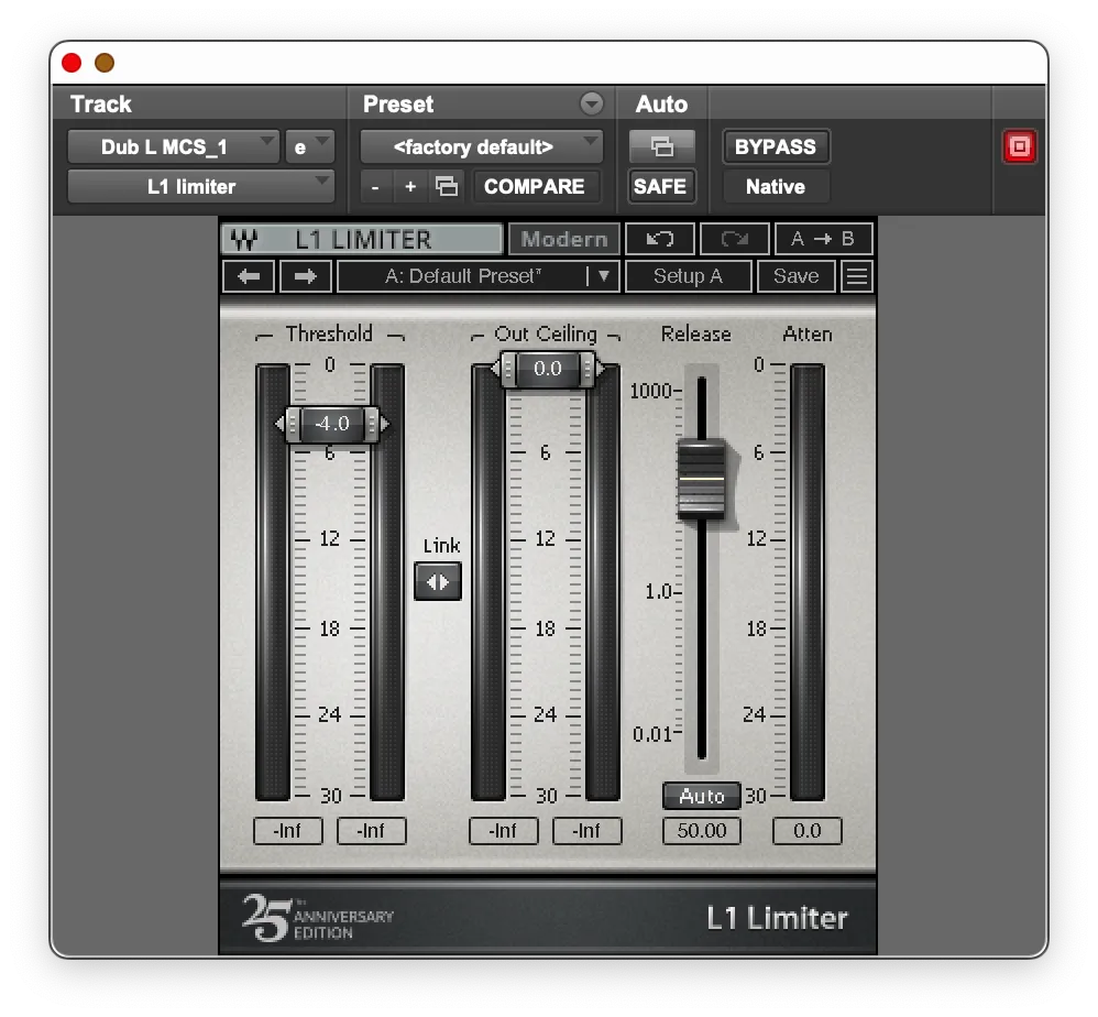 L1 Limiter with -4dB set on threshold