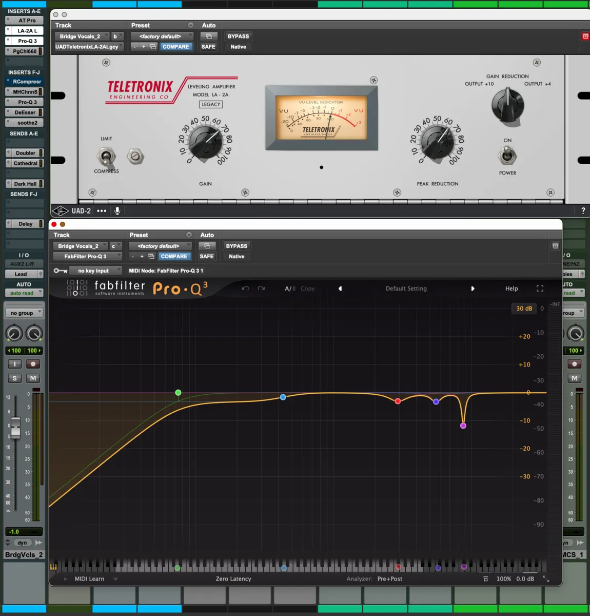 A LA-2A compressing before a Fabfilter Pro-Q 3