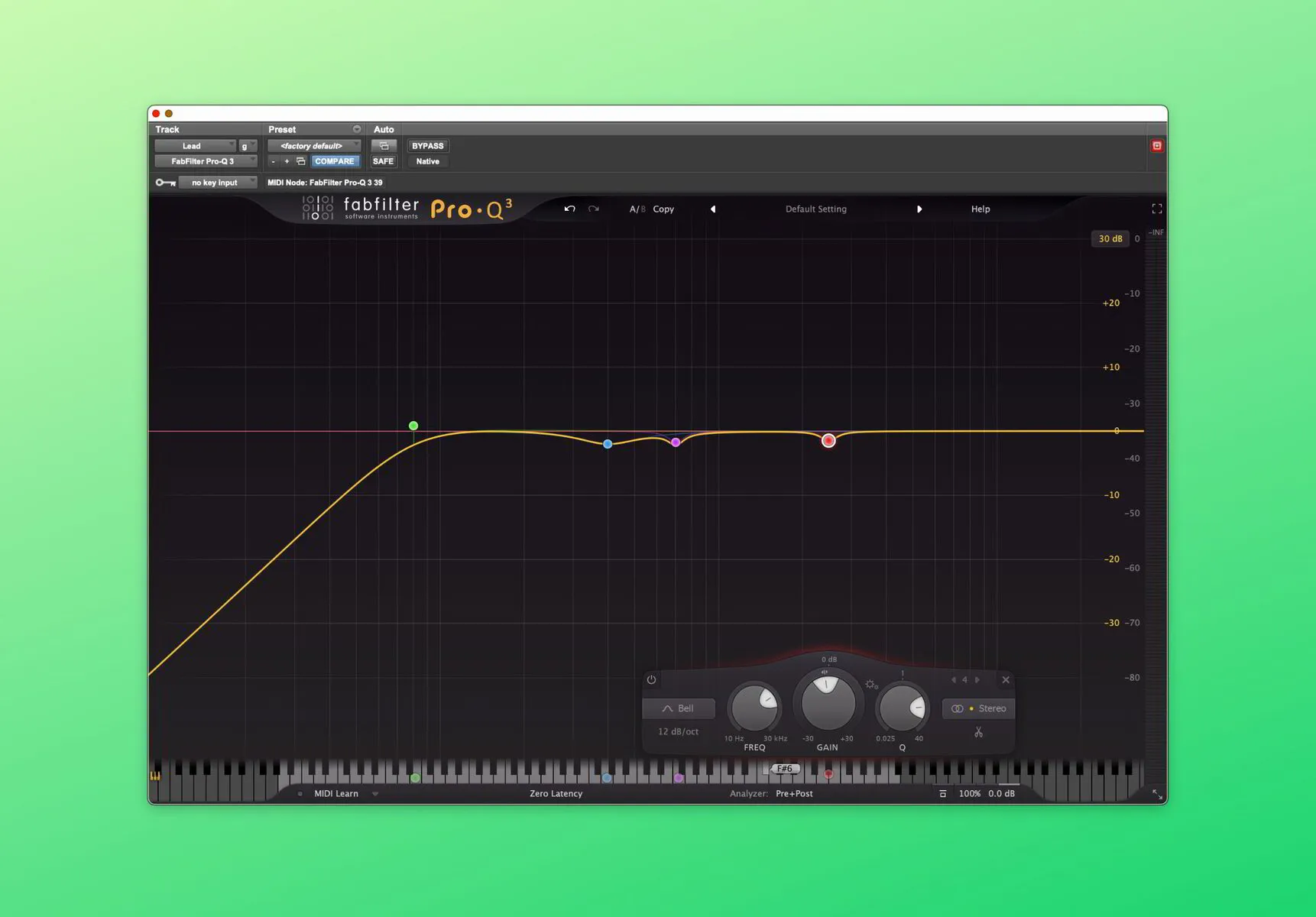 An EQ lowering the mid range resonant frequencies