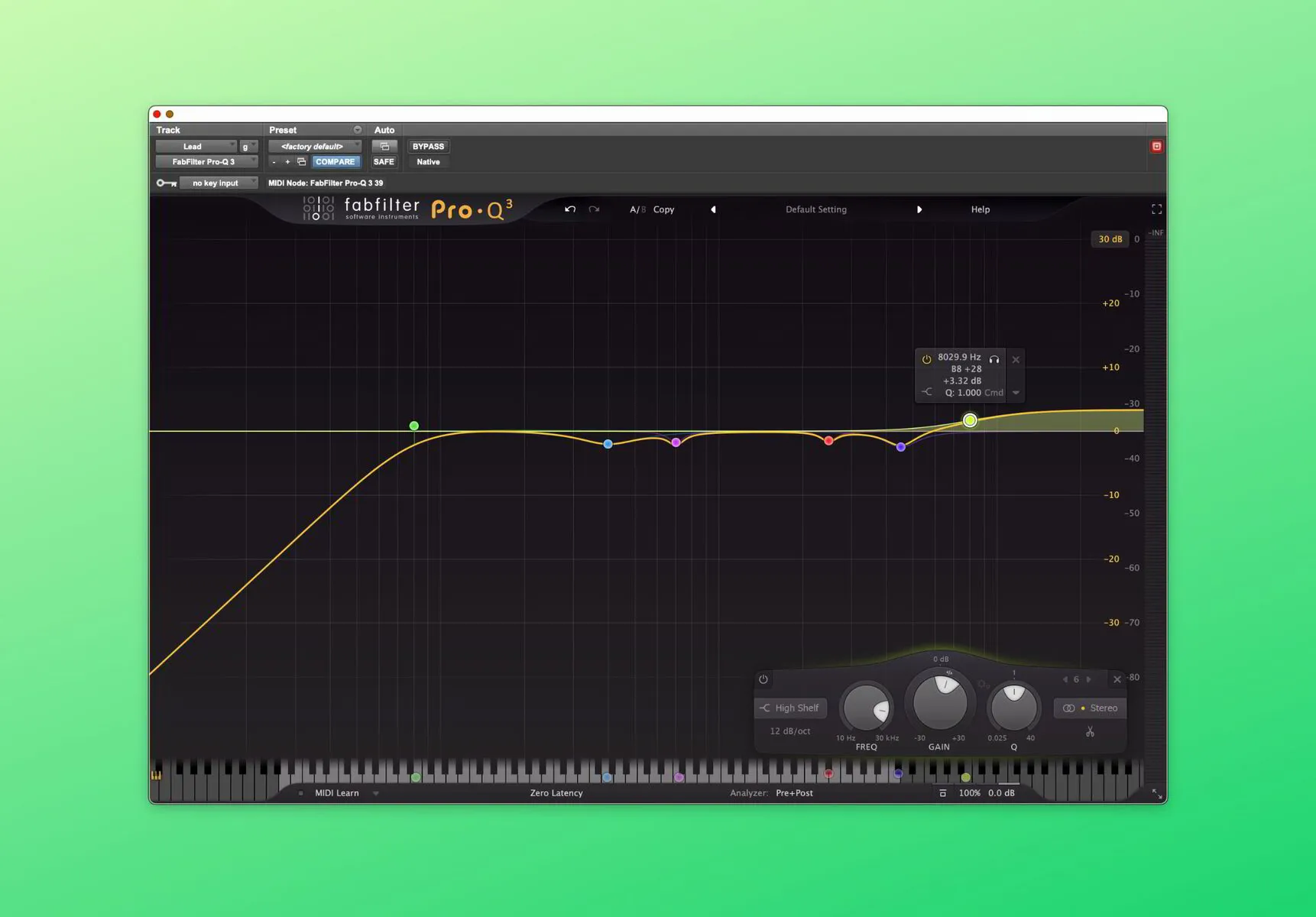 A Pro-Q 3 EQ Adding Top End to a Vocal