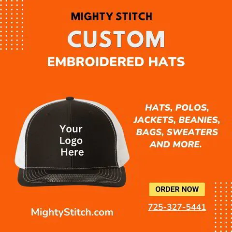 Mighty Stitch Flyer for Custom Embroidered Hats