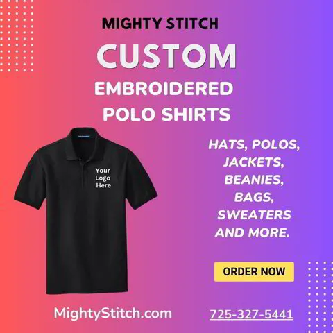 Custom Embroidered & printed Flyer for Mighty Stitch and Apparel