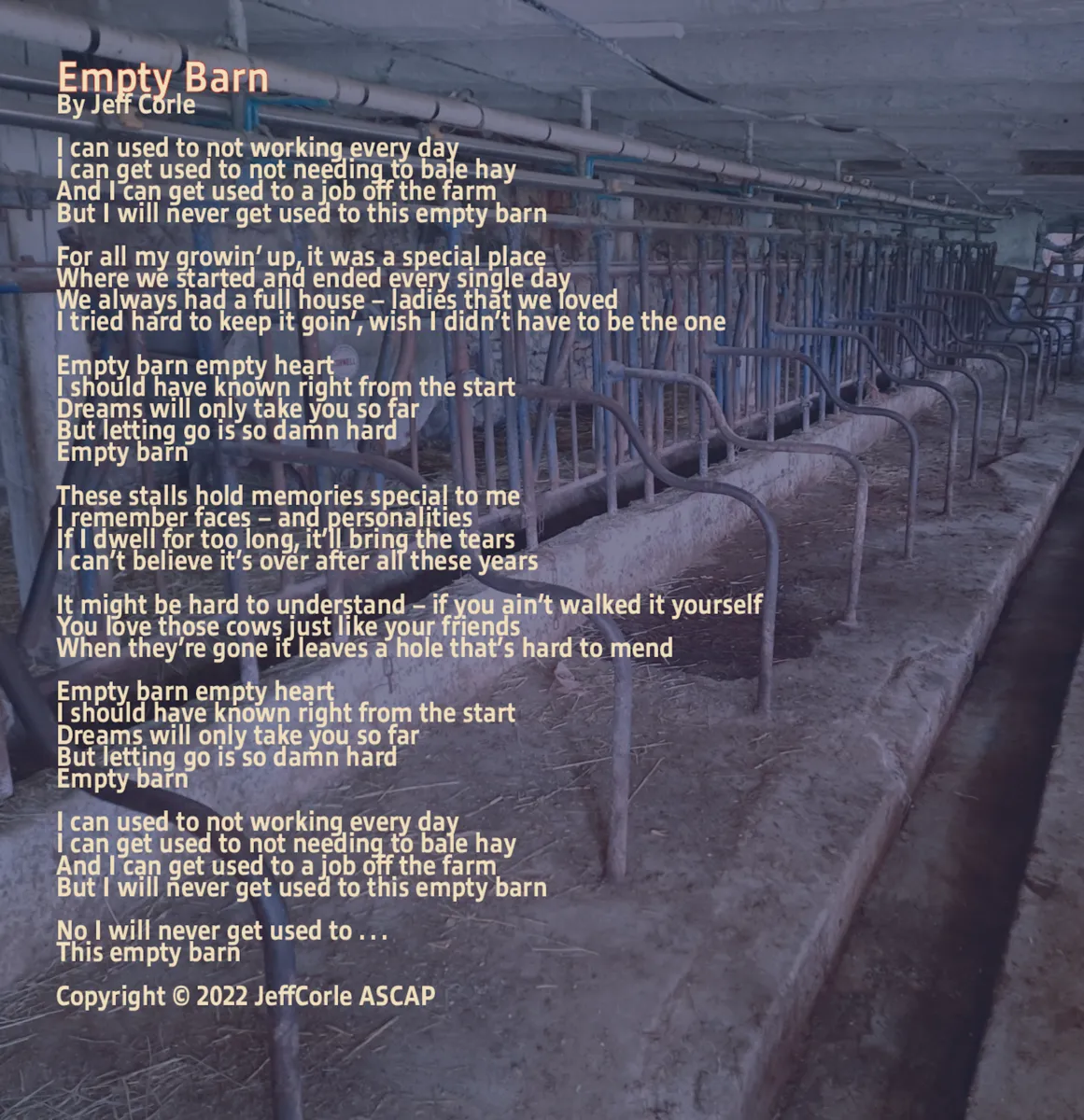 Empty Barn Lyric Sheet on Cardstock