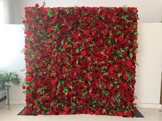 red flowerwall backdrop option - photo booth rental