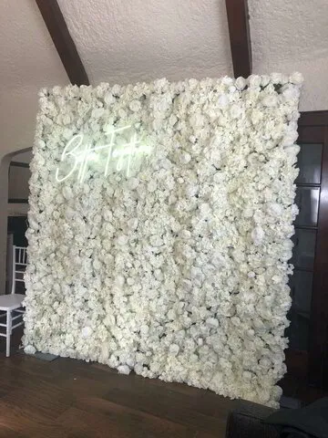 white flower backdrop option - photo booth rental