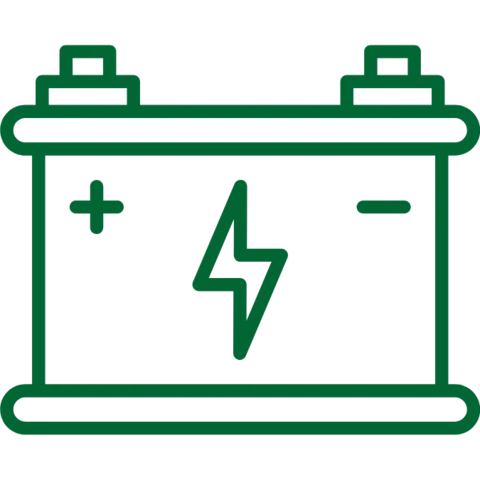 Grünes Icon eines Steckers mit einem Blitzsymbol und einer kreisförmigen Linie, was für elektrische Energie und Verbindung steht.