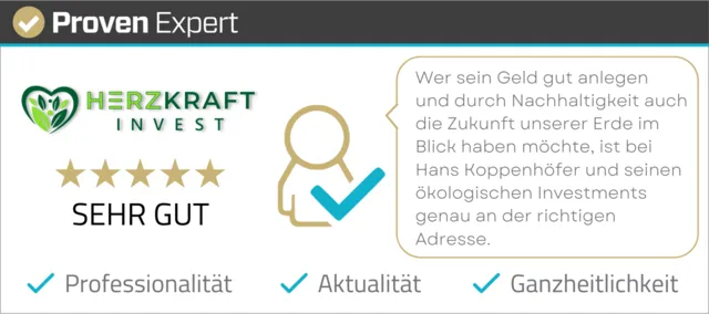 Bewertungszertifikat von Proven Expert für HerzKraft Invest mit einer Bewertung von 