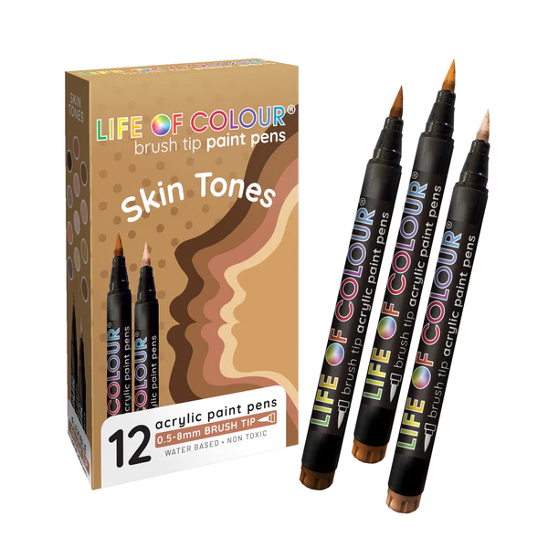 Life of Colour Skin Tone Brush Tip Acrylic Paint Pens - Set of 12