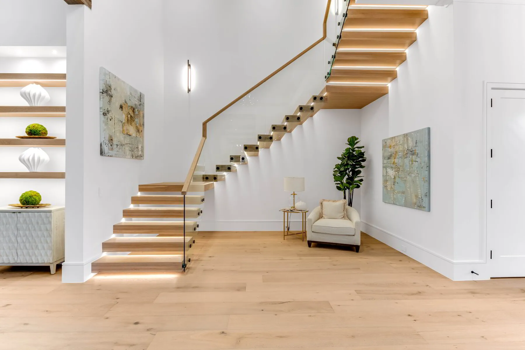 floating staircase in new custom homes