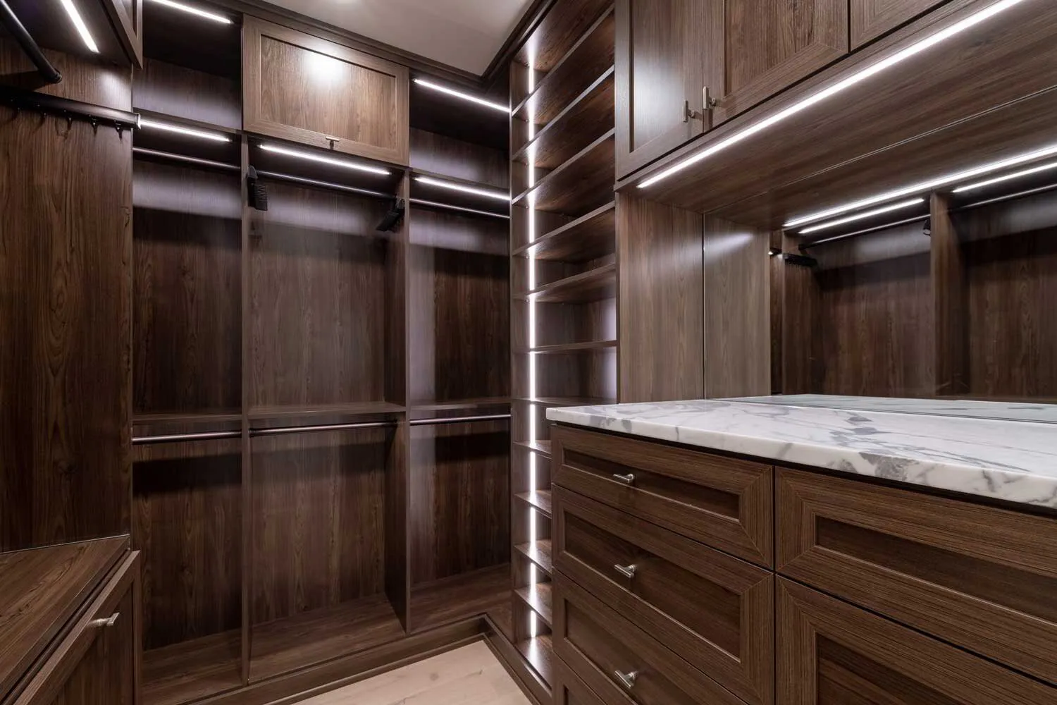 Master closets in new custom homes