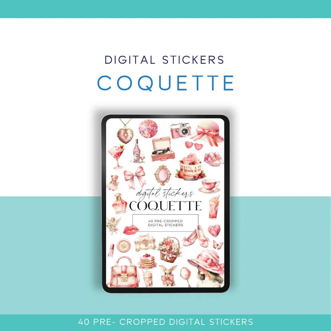 💗 Coquette Digital Sticker Pack – 40 Pre-Cropped Stickers for Digital ...