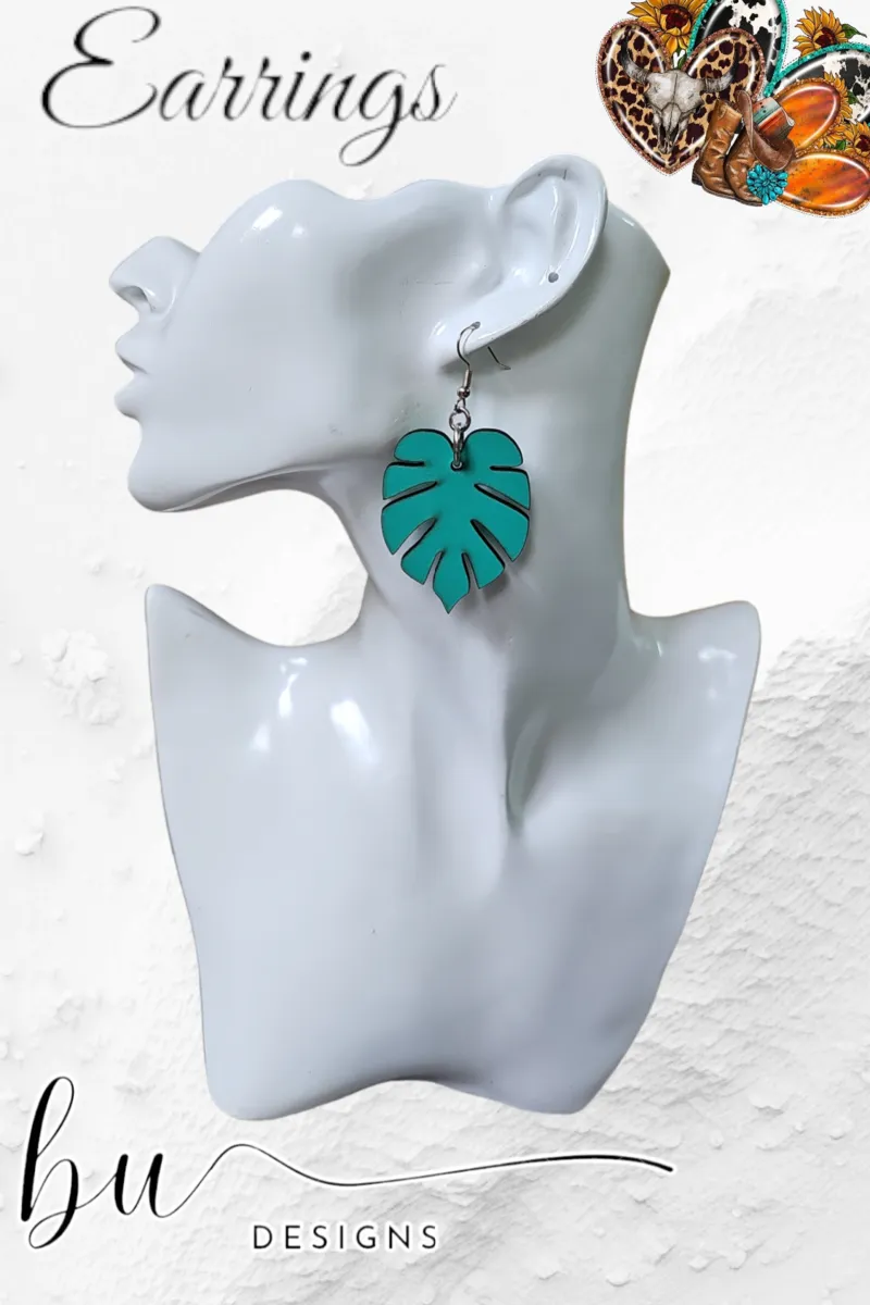 Monstera Leaf Earrings - Sea Green