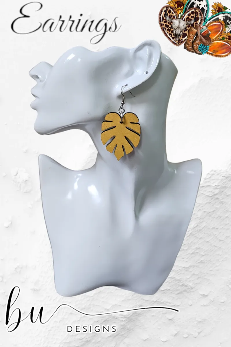 Monstera Leaf Earrings - Mustard