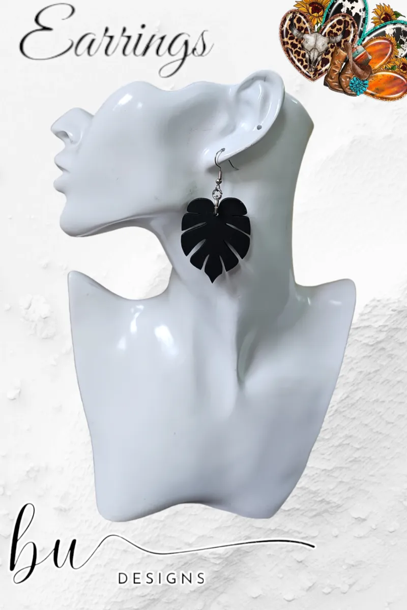 Monstera Leaf Earrings - Black